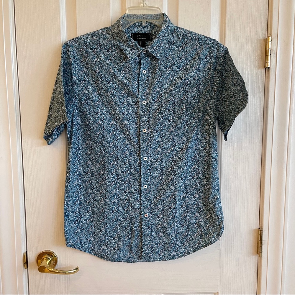 Blue Floral Casual Button Down